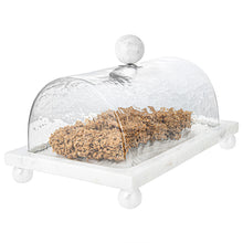 Load image into Gallery viewer, Marble Cake Plater with Glass Cover and Ball Knob - 10.4&quot;L