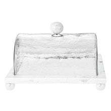 Load image into Gallery viewer, Marble Cake Plater with Glass Cover and Ball Knob - 10.4&quot;L
