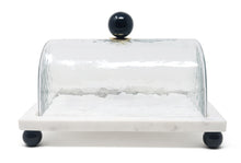 Load image into Gallery viewer, Marble Cake Plater with Glass Cover and Ball Knob - 10.4&quot;L