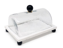 Load image into Gallery viewer, Marble Cake Plater with Glass Cover and Ball Knob - 10.4&quot;L