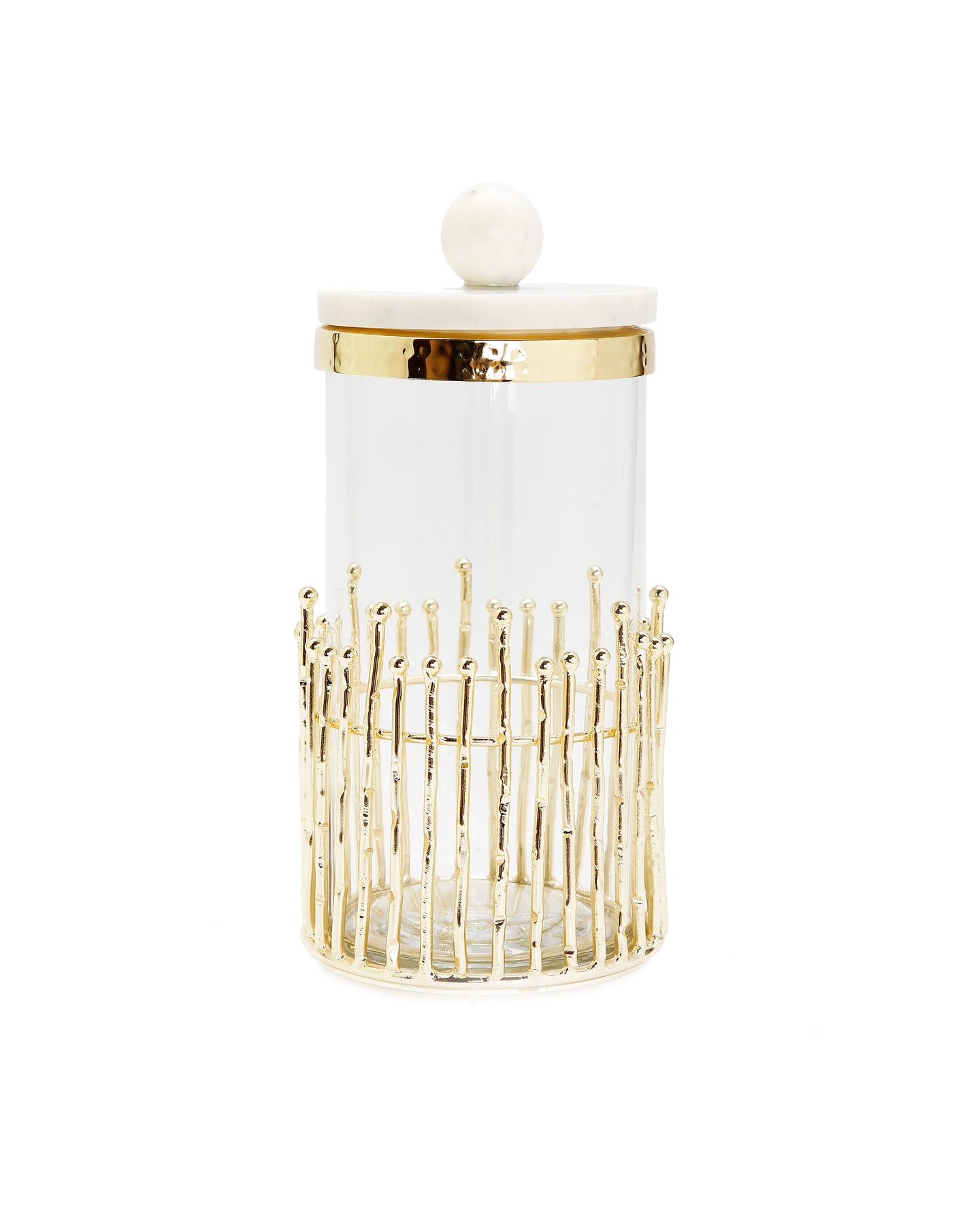 Lrg Canister with Gold Straight cut Design with Marble Lid