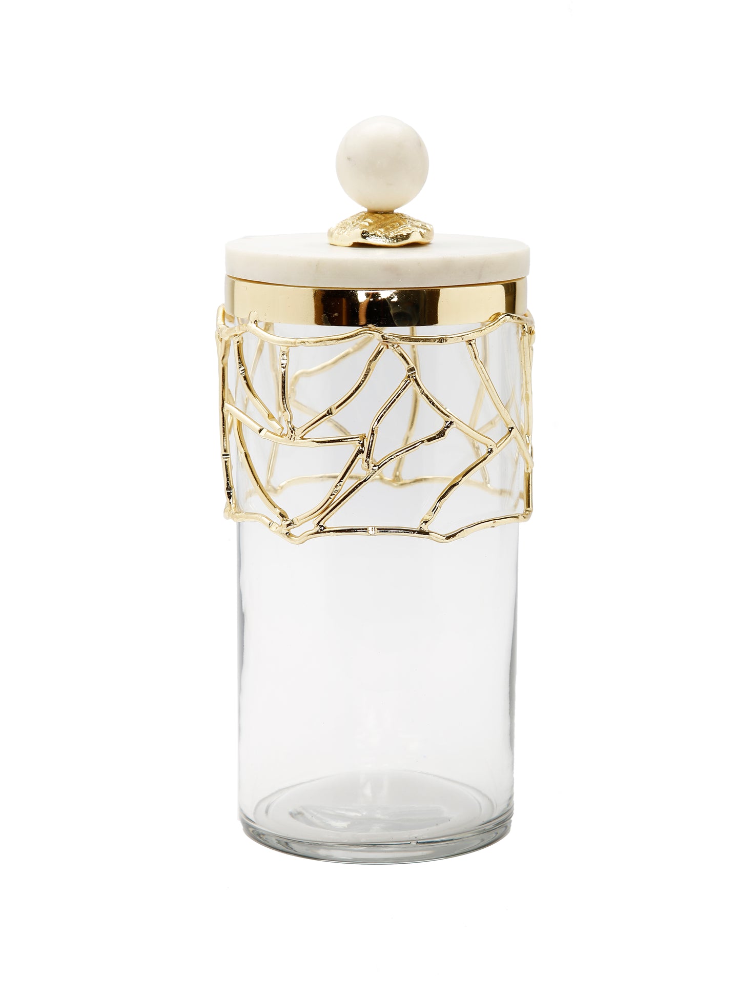 Glass Canister with Gold Mesh Design, 10