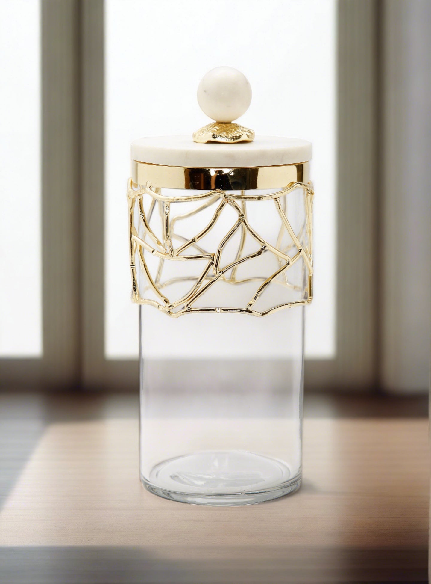 Glass Canister with Gold Mesh Design, 11.25