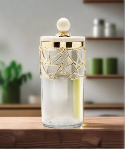 Glass Canister with Gold Mesh Design, 11.25"