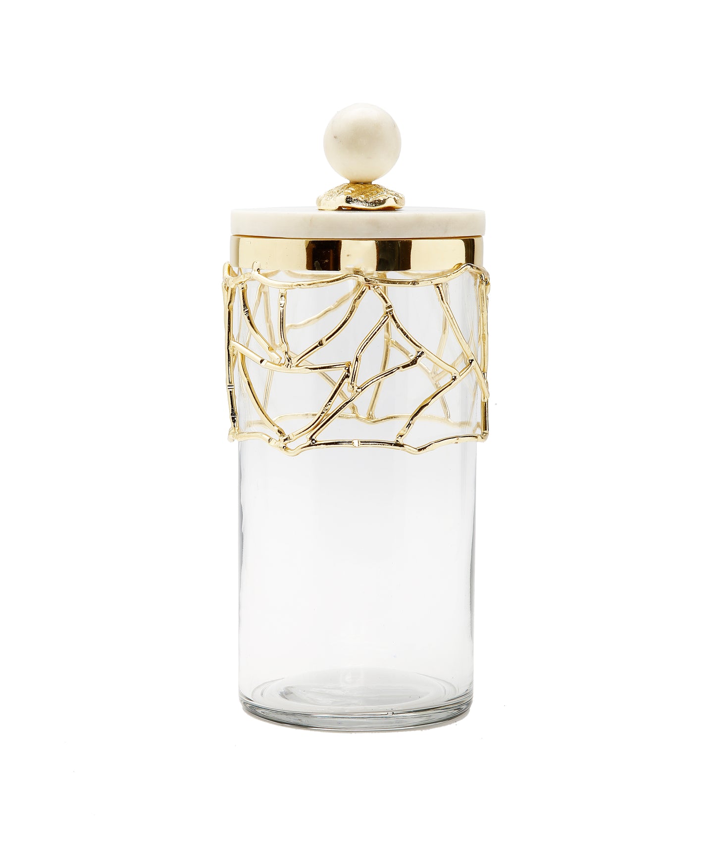 Glass Canister with Gold Mesh Design, 11.25