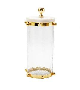 Hammered Glass Canister with Gold Ball Design, 11.25"