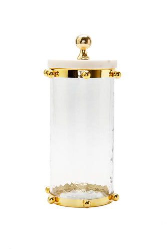 Hammered Glass Canister with Gold Ball Design, 11.25
