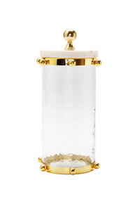 Hammered Glass Canister with Gold Ball Design, 11.25"
