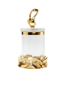 Glass Canister with Marble Lid and Gold Knot Design Knob