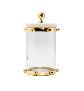 Hammered Glass Canister with Gold Ball Design 8"