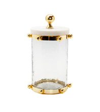 Load image into Gallery viewer, Hammered Glass Canister with Gold Ball Design 8&quot;