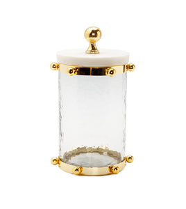 Hammered Glass Canister with Gold Ball Design 8"