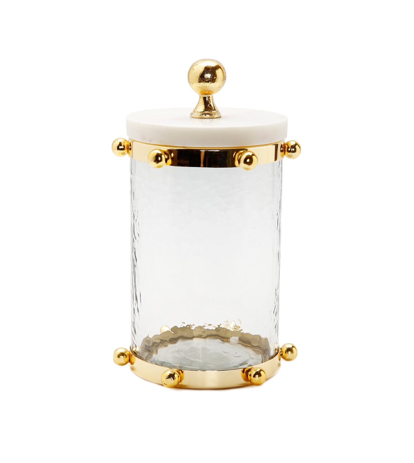 Hammered Glass Canister with Gold Ball Design 8