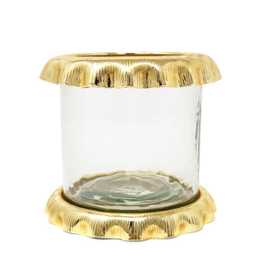 Hammered Glass Canister with Lined Ruffle and Marble Lid