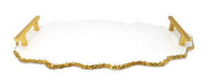 White Marble Platter with Gold Handles - 19.25"L
