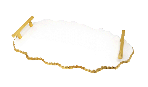 White Marble Platter with Gold Handles - 19.25