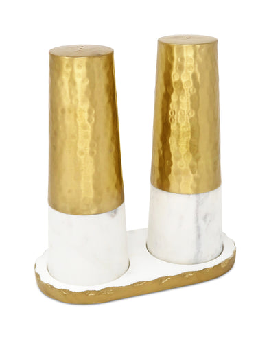 Marble and Gold Salt & Pepper Shaker  Set on Tray, 8