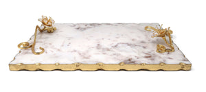 White Marble Tray with Enamel Flower Handle