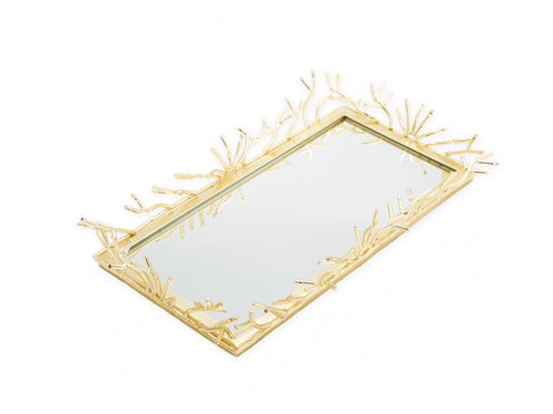 Rectangular Decorative Mirrror Tray with Gold Design Border
Large