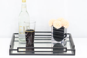 Black Tinted Square Mirror Tray - 15.75"L