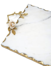 Load image into Gallery viewer, Marble Rectangle Tray with Rose Design Handles