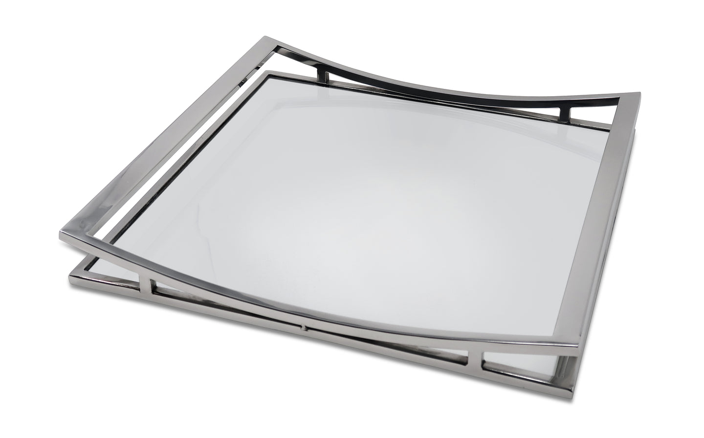 Square Mirror Tray with Silver Walls