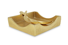 Load image into Gallery viewer, Gold Square Napkin Holder with Leaf Tong