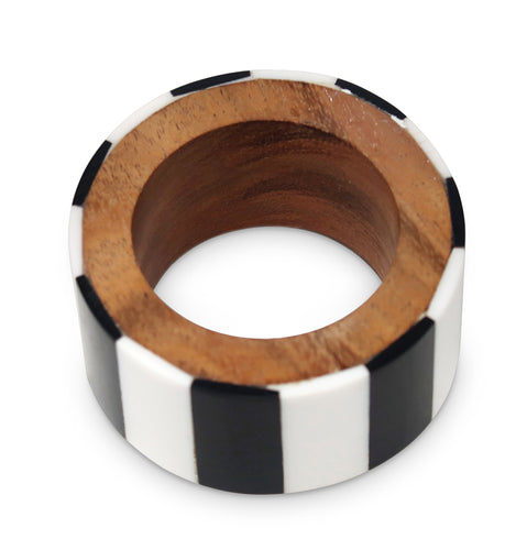 S/4 Wooden Napkin Rings Black & White