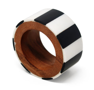 S/4 Wooden Napkin Rings Black & White