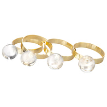 Load image into Gallery viewer, S/4 Napkin Rings Gold with Clear Ball Detail - 2&quot;