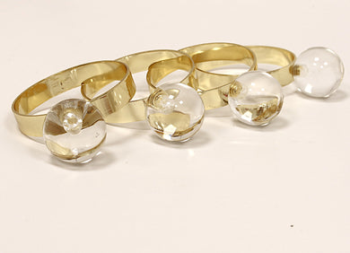 S/4 Napkin Rings Gold with Clear Ball Detail - 2