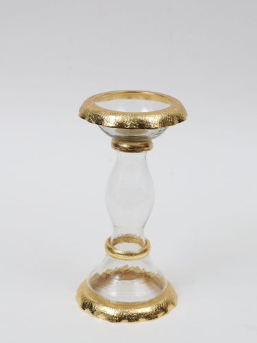 Glass Candle Holder with Gold Border