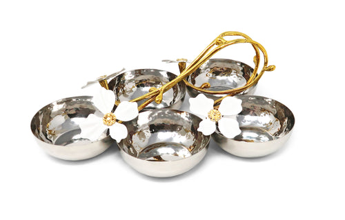 Stainless Steel 5 Bowl Relish Dish with Jewel Flower Design, 11