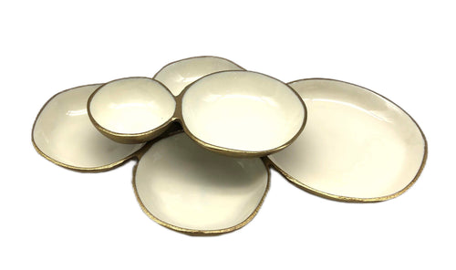 Multiple Cluster Bowl White Inside and Gold Outside