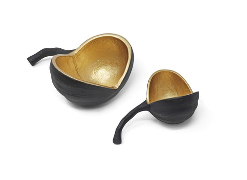 Set of 2 Black and Gold Nut Shaped Bowls