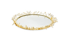 Load image into Gallery viewer, Decorative Round Mirrror Tray with Gold Design Border Large