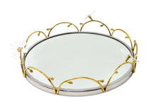 Load image into Gallery viewer, Gold Loop Round Tray with Jewel Flowers Design, 13&quot;D