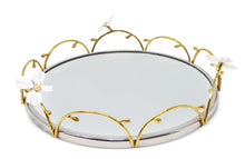 Load image into Gallery viewer, Gold Loop Round Tray with Jewel Flowers Design, 13&quot;D