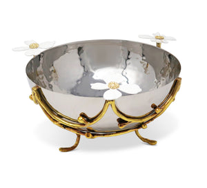 Stainless Steel Bowl with Jewel Flower Design, 7"D