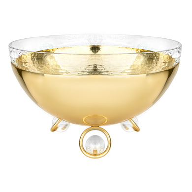 Salad Bowl with Glass Insert Gold and Clear Ball Legs - 11