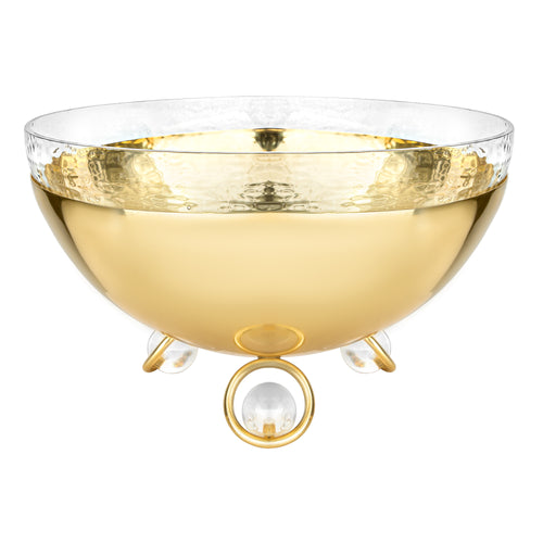 Salad Bowl with Glass Insert Gold and Clear Ball Legs - 11