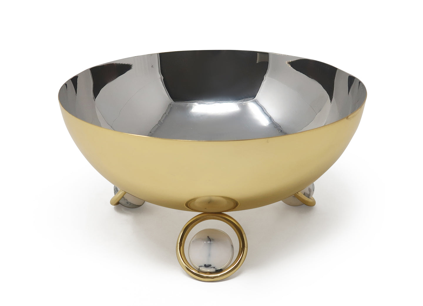 Large Salad Bowl Silver Inner Gold Outer with Ball Legs