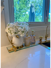 Load image into Gallery viewer, Glass Soap &amp; Lotion Dispenser with Gold Enamel Flower Design