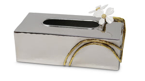 Gold Tissue Box with Jewel Flower Design
