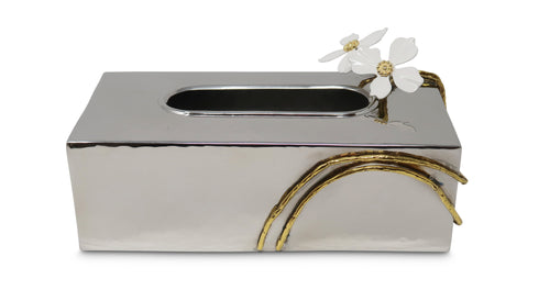 Gold Tissue Box with Jewel Flower Design