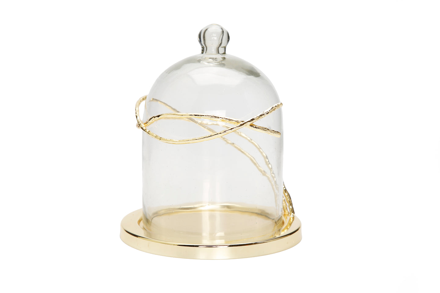 Glass Dome Candle Holder Gold Twig Design