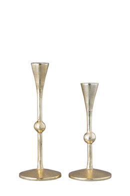 Set of 2 Gold Taper Candle Holders with Ball Design, 6.25
