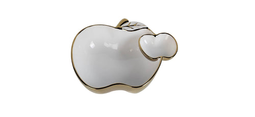 White Porcelain Apple Dish Gold Edged, 10.5