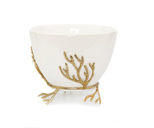 Load image into Gallery viewer, White Bowl on Gold Base with Gold Coral Design Ornament