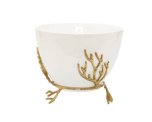 White Bowl on Gold Base with Gold Coral Design Ornament